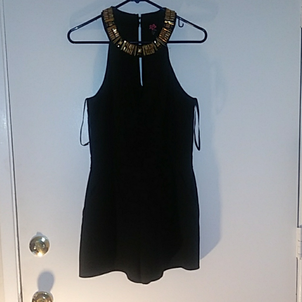 Black Romper With Gold Neckline